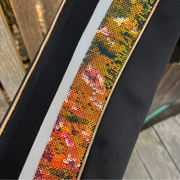 Pam & Gela Wm’s Sequined Stripe Zip Track Jacket In Black NWT Sz 0/XS - Picture 4 of 14